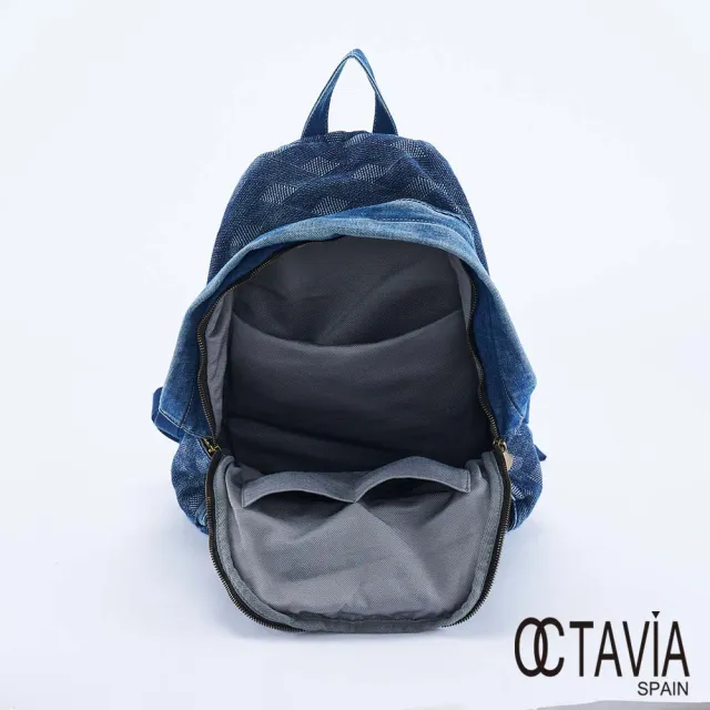 【OCTAVIA 8】雙11 藍小帽 菱格緹花牛仔後背包 - 層次藍(後背包 牛仔後背包 附帽子吊飾)