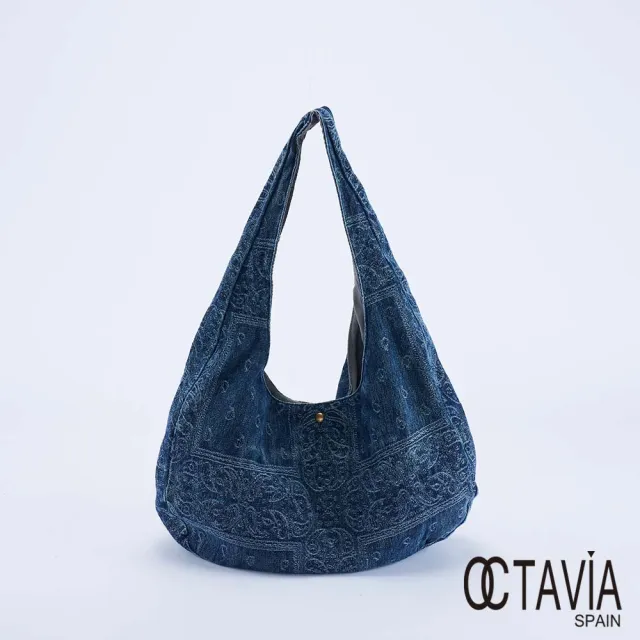 【OCTAVIA 8】雙11 阿拉伯的月亮 緹花牛仔隨性彎月肩背包 - 包衭藍(彎月包 肩背包 牛仔包)