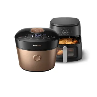 【Philips 飛利浦】智慧萬用鍋-金小萬+星樂視透視海星氣炸鍋6.2L(HD2195+NA231)