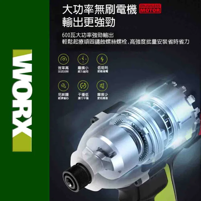 【WORX 威克士】無刷衝擊起子機 230牛頓米 雙電池(WU290D)