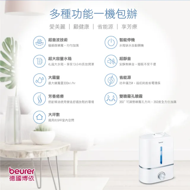 【beurer 德國博依】美顏芳療加濕機 LB 45(超靜音 4L大容量 加濕+香氛)
