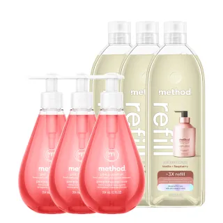 【method 美則】洗手乳粉紅葡萄柚x3+香草覆盆子補充瓶x3(354mlx3+1000mlx3)