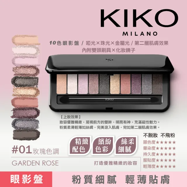 【KIKO MILANO】NEW 輕柔裸色調眼影盤x10色 7.5g #01 玫瑰色調(眼影/彩妝/底妝/CC霜/BB霜/妝前乳)
