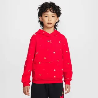 【NIKE 耐吉】長袖上衣 童裝 大童 男女童 帽T 毛圈布 馬年限定脫韁系列 K NSW CLUB FLC CNY 紅 IR0097-657