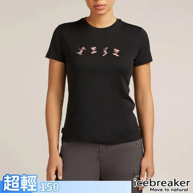【Icebreaker】女 100%美麗諾羊毛 Tech Lite 圓領短袖上衣 _滑雪日記-150(IB0A57CB-001 黑)