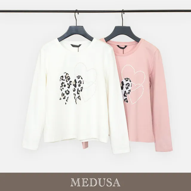 【MEDUSA 曼度莎】現貨-小豹紋可愛蝴蝶結長袖T恤 - 2色（M-XL）｜女休閒上衣 長袖上衣 甜美穿搭(701-54401)