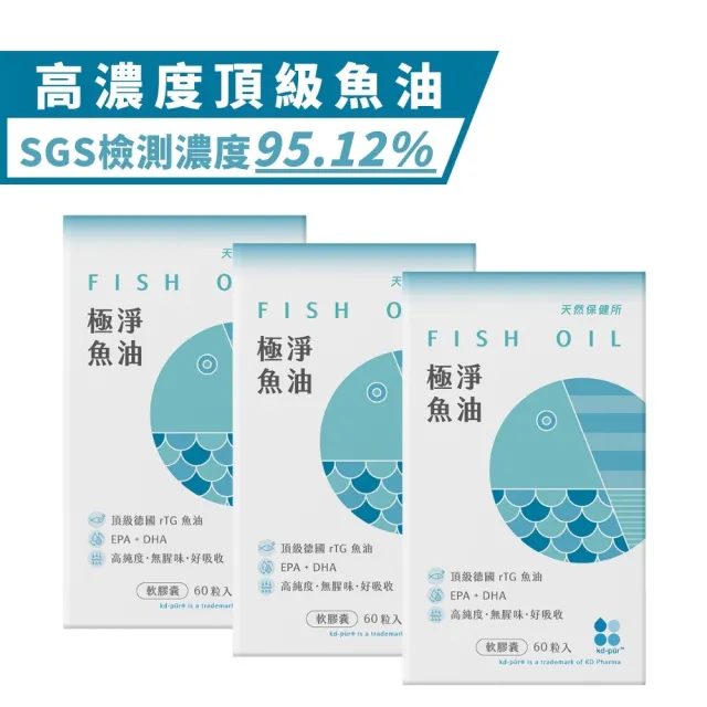 【天然保健所】極淨魚油3盒組(60顆/盒-KD Pharma頂級德國魚油.高濃度魚油)