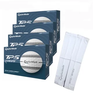 【TaylorMade】360度瞄準線 TP5 STRIPE 五層球 一次4盒 加 防曬袖套一雙(360度加強瞄準的五層球)