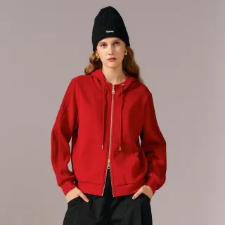 【KERAIA 克萊亞】緋紅律動裝飾袖休閒連帽外套