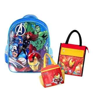 漫威輕量透氣休閒書包超值3件組 書包+手提袋+餐袋(A4尺寸可以放入)