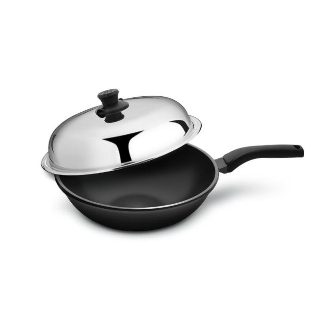 【美國MotherGoose 鵝媽媽】航太合金 手工鑄造節能炒鍋30cm(晶鑽輕量)