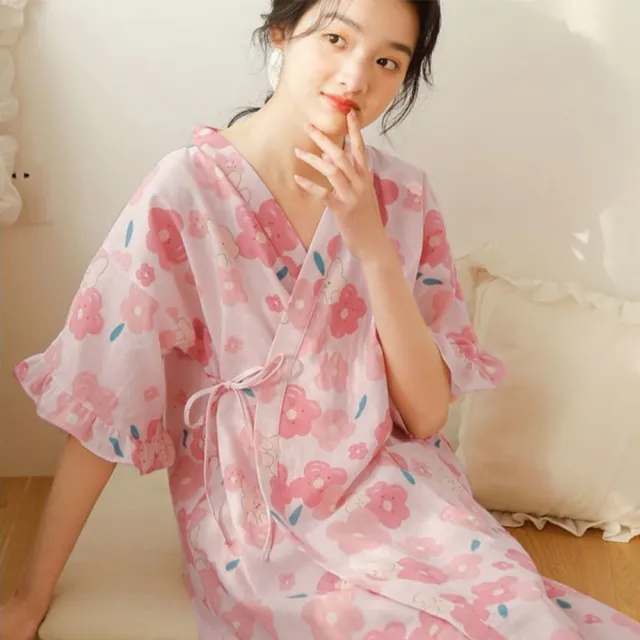 【AnZa】睡袍 和式碎花 浴衣居家服 開衫外套睡衣