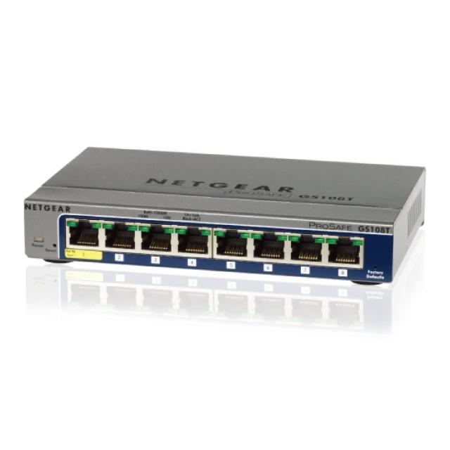 【NETGEAR】8埠 Gigabit 智能網管 金屬殼 網路交換器(GS108T)