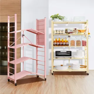 【ONE HOUSE】五層70寬_升級全碳鋼 洛克免組裝折疊置物架-7色可選(廚房架/層架/收納架/鐵架/電器架)