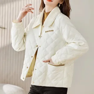 【Alishia】小香風格紋鋪棉短版夾克 外套 XL-4XL(米色 / 卡其色 / 黑色)