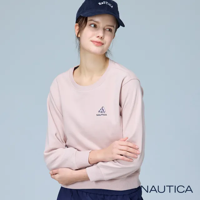 【NAUTICA】官方旗艦 女裝 俏皮大聲公刺繡短版長袖T恤(粉紅色)