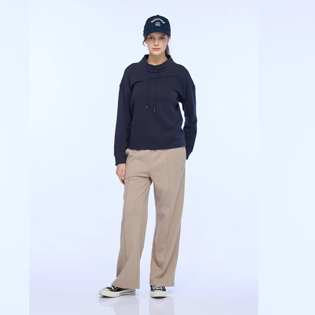 【NAUTICA】官方旗艦 女裝 抽繩高領設計感長袖T恤(藍色)