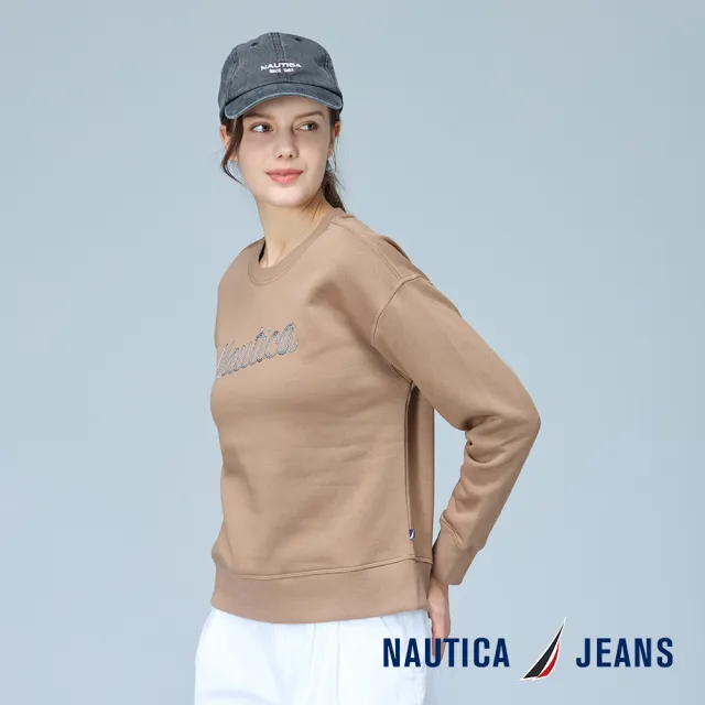 【NAUTICA】官方旗艦 女裝 經典亮片刺繡長袖T恤(咖啡色)