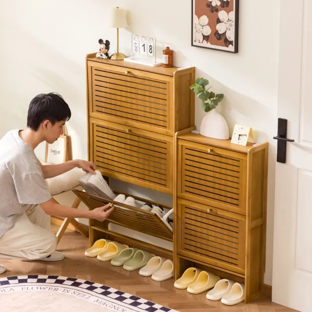 【Quality 聚家】鞋櫃 超薄鞋櫃 玄關櫃 翻斗儲物鞋櫃（70*17*120CM）(分區收納 不佔空間 翻蓋鞋門)
