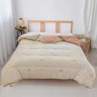 【米夢家居】秋冬兩用100%純棉豆豆絨雲朵保暖雙人被-加長加厚3.9公斤-韓國流行懶人可水洗被(浪漫熊兔)