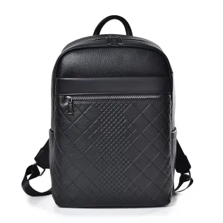 【A&L 紳士館】交換禮物 真皮/頭層牛皮Jakari鑽石紋商務旅行後背包-V0397(真皮包包 尊爵黑)