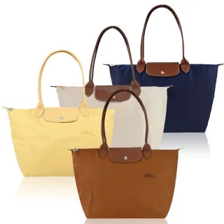 【LONGCHAMP】經典原創/刺繡長把再生尼龍摺疊肩背水餃包(大/多色選)