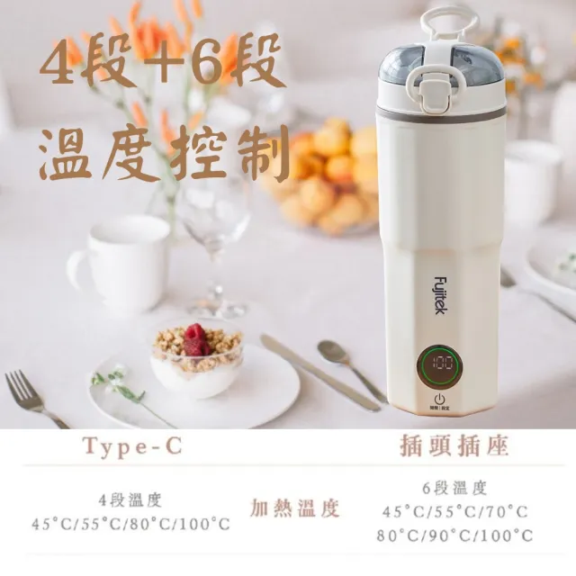 【Fujitek 富士電通】480ML旅煮杯丨國際電壓Type-C電熱水杯FTK-LN045(快煮杯 快煮壺 行熱杯 可行動電源)