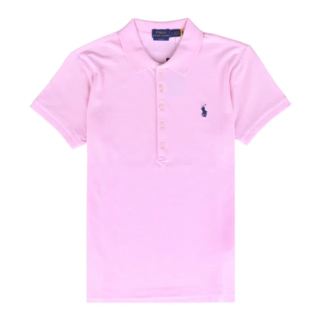 【RALPH LAUREN】POLO RALPH LAUREN針繡小馬LOGO棉質混紡修身五釦短袖POLO衫(女款/粉)
