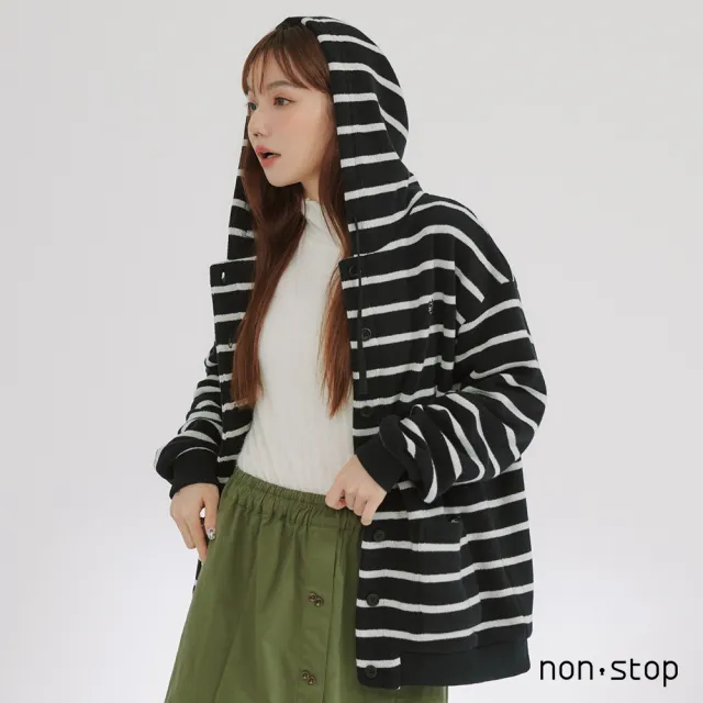 【non-stop】休閒百搭連帽條紋外套-2色
