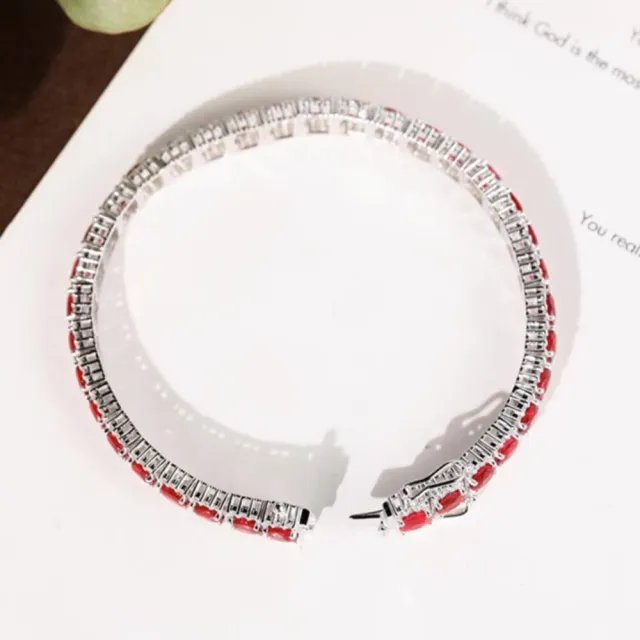 【海斯珠寶】天然鴿血紅寶石 18K白金鑽石手鍊 13.5cm 連續排鑲設計 線條俐落 色澤濃紅 穩定鑲嵌