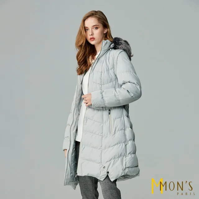 【MON’S】帽領袖可拆兩穿鋪棉大衣(直)