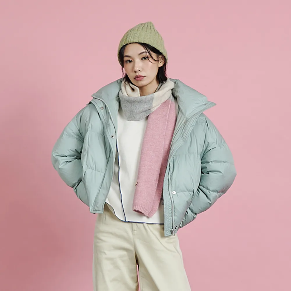 【gozo】廓型立領方塊壓紋羽絨外套(淺綠)