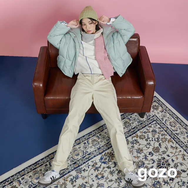 【gozo】廓型立領方塊壓紋羽絨外套(淺綠)