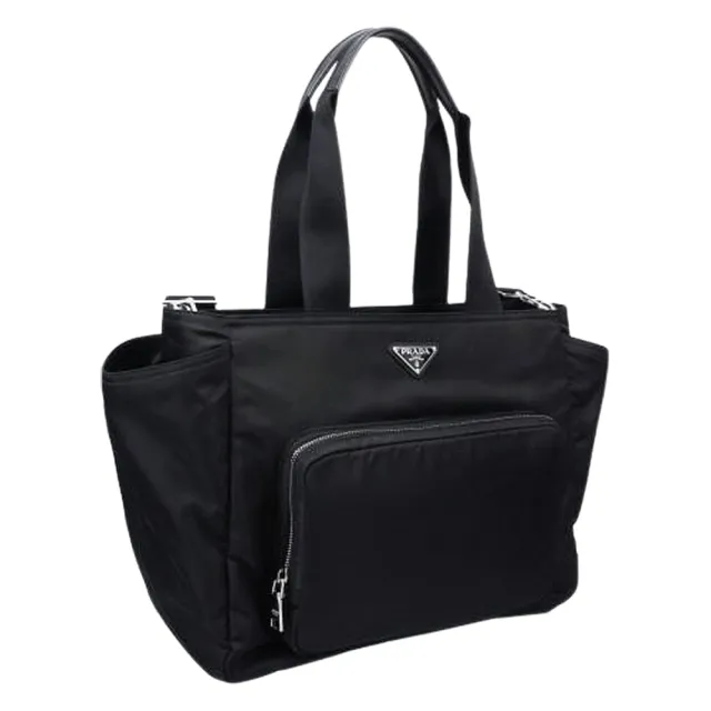 【PRADA 普拉達】1BG102 黑 多功能媽咪托特包(附背帶/墊布/束口袋)