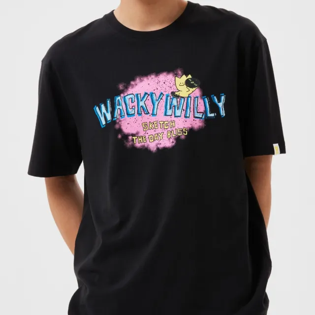 【Wacky WiLLY】KIKY 塗鴉圖案短袖T恤(UNI短袖上衣 黑/淺灰色)