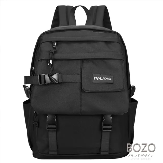 【BOZO 伯樂】雙11 日系潮流帥氣工裝風旅遊後背包B6078(經典黑)