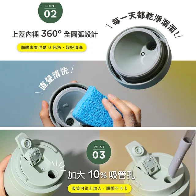 【WOKY 沃廚】2入 渾圓杯 鈦陶瓷款770ml-附彈跳跟矽膠吸管(2.0上蓋；隨行杯/吸管杯/水壺/保冰保溫)