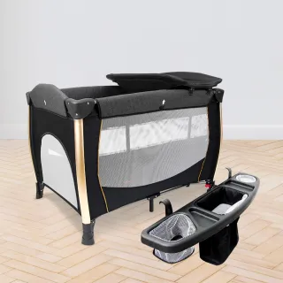 【i-Smart】雙層折疊嬰兒床+置物架(附可拆式蚊帳+尿布台+收納袋｜摺疊床｜兒童遊戲床)