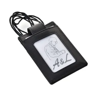 【A&L 紳士館】交換禮物 油臘牛皮防盜刷RFID證件卡套/工作證套V8098(真皮皮夾 經典黑)