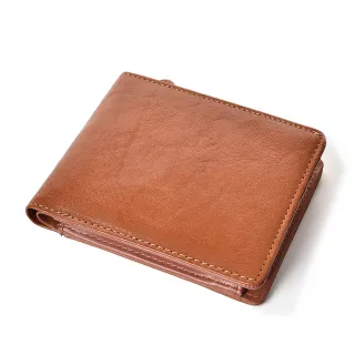 【A&L 紳士館】交換禮物 頭層植鞣牛皮多卡層日系短夾V8101(真皮皮夾 琥珀棕)