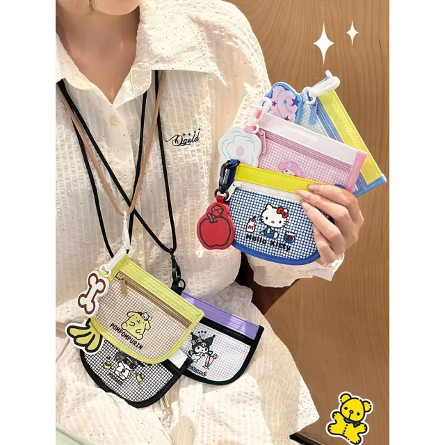 【SANRIO 三麗鷗】格紋可愛造型輕便萬用隨身卡片零錢收納包-六款可選