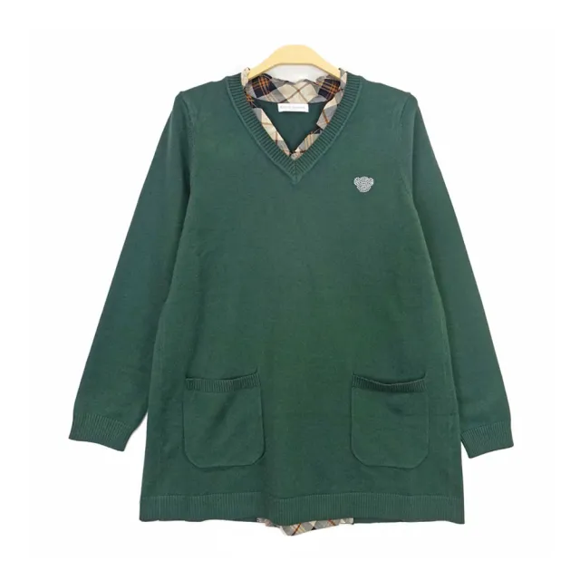【Kinloch Anderson】經典格紋荷葉v領熊頭燙鑽造型長袖針織上衣(KA1269031 墨綠 / 黑色)