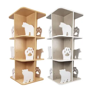 小熊旋轉三層書櫃(兒童 書架 收納架 置物架 層架)