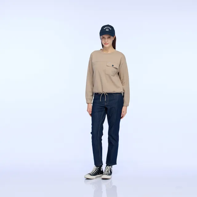 【NAUTICA】官方旗艦 女裝 女裝 大口袋抽繩設計長袖T恤(卡其色)
