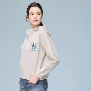 【NAUTICA】官方旗艦 女裝 趣味魚群圖騰連帽長袖T恤(卡其色)