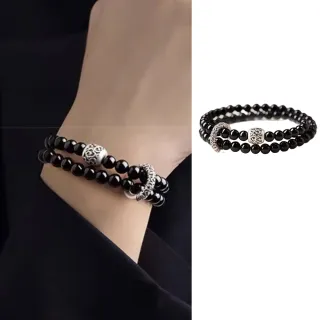 【Jpqueen】平安祥雲貔貅黑曜石串珠雙圈中性手鍊(4色可選)