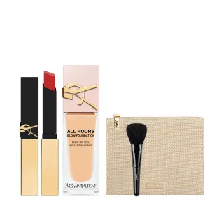 【YSL】官方直營 恆久完美粉光瓶奢華彩妝組(恆久完美裸光無瑕粉底露+奢華煙管柔霧唇膏/Rose同款)