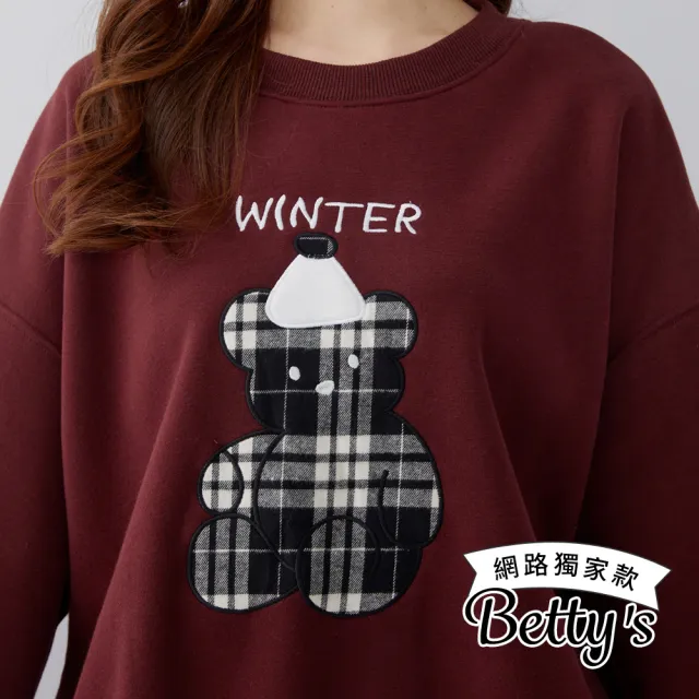 【betty’s 貝蒂思】網路獨賣★格紋布拼接刺繡戴帽子的熊厚棉T-shirt(共三色)