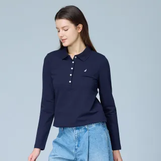 【NAUTICA】官方旗艦 女裝 女裝 知性日常長袖POLO衫(藍色)