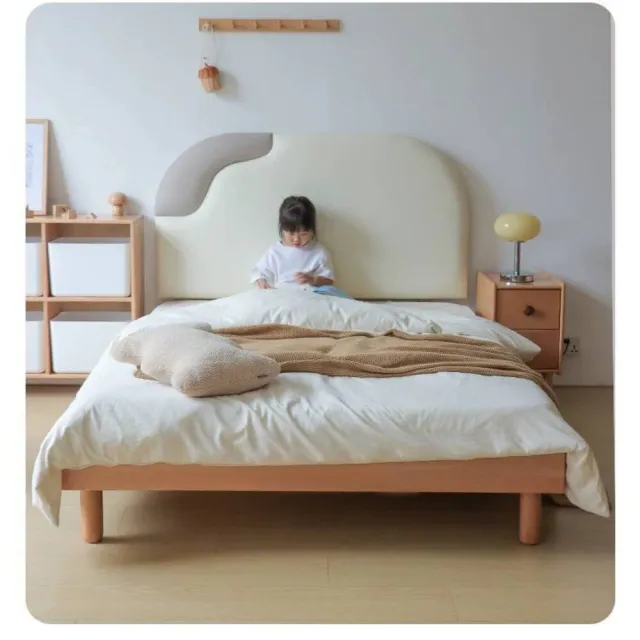 【Taoshop 淘家舖】奶牛全櫸木懸浮床兒童床|軟包床兒童房男孩女孩床|1.5米|QMBYN150